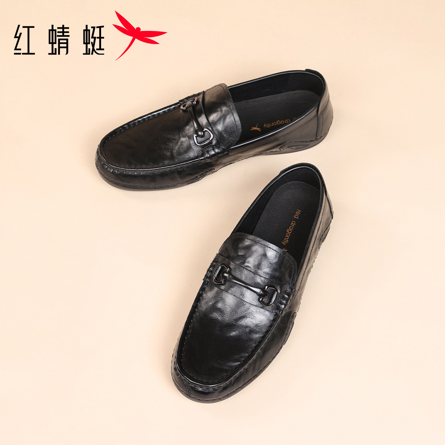 红蜻蜓男鞋新款鞋子男士一脚蹬懒人休闲皮鞋男豆豆鞋软底真皮驾车,淘宝优惠券,粉丝福利购,淘宝优惠卷