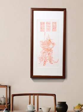 朱砂手绘关圣帝君挂画摆件