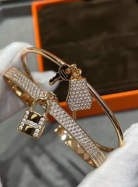 V金镀金二合一锁头手镯高级感女生超闪轻奢18K质感气质小红书热卖