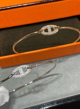 V金包金细管带钻猪鼻子手镯高级女生闪轻奢18K质感气质小红书热卖