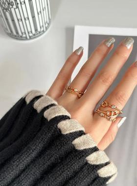 V金镀金猪鼻子戒指高级感女生超闪轻奢18K质感气质小红书热卖