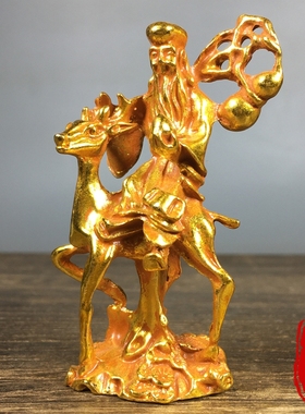 纯铜鎏金南极仙翁摆件福禄骑鹿寿星铜像家居客厅装饰招财纳福摆件