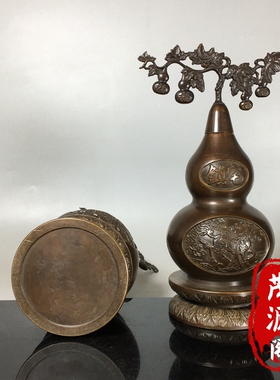 纯铜招财镇宅葫芦摆件福禄双全家居客厅玄关风水摆件老铜器老物件