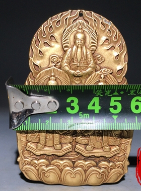 传世黄铜浮雕三清佛虎头铜牌太极八卦令牌纳福挂件吊坠收藏老物件