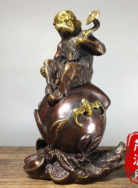 纯铜鎏金生肖猴子摆件福寿猴招财纳福吉祥如意家居客厅装饰品摆件