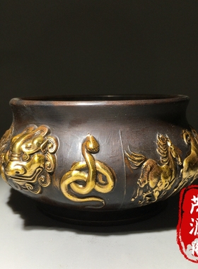 民间回流老物件大清乾隆纯铜鎏金十二生肖熏香炉摆件古董旧货收藏