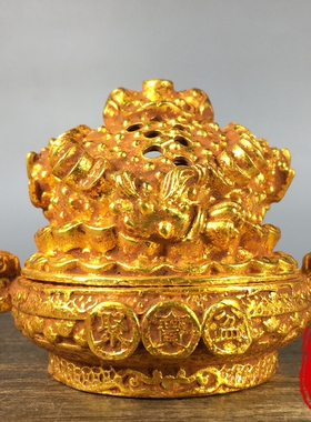 纯铜鎏金招财金蟾聚宝盆香炉摆件财源滚滚招财摆件家居店铺装饰品