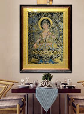 上行道手绘唐卡白度母菩萨造像装饰画挂画客厅玄关新中式艺术收藏