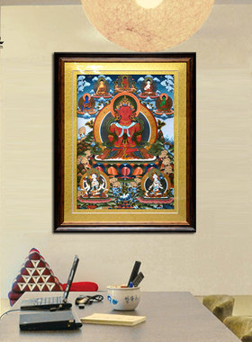 上行道唐卡手绘长寿佛像无量寿智如来菩萨装饰画玄关挂画客厅人物