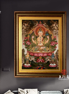 手绘观音菩萨佛堂书房装饰画挂画