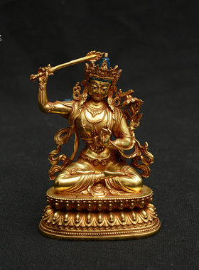 文殊菩萨雕花鎏金密宗尼泊尔手工