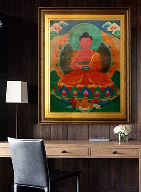 手绘阿弥陀佛竖版复古装饰画挂画