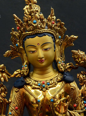 密宗绿度母鎏金雕花尼泊尔手工