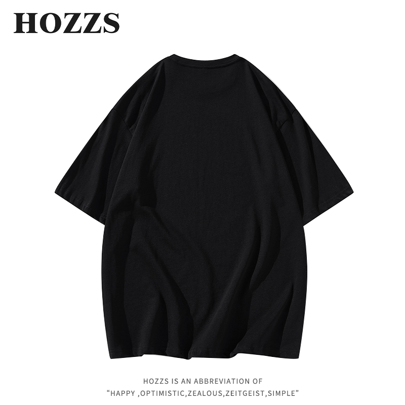 HOZZS/汉哲思融化字母创意猿人五角星印花宽松纯棉情侣T恤 - 图0