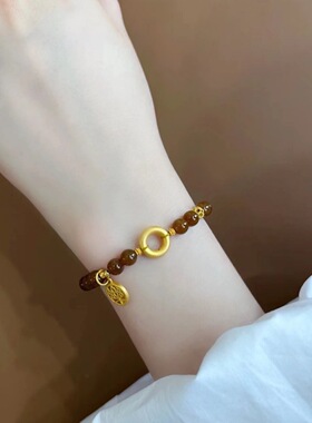 焦糖色铃兰花手串素圈黄蜜蜡水晶玉石手链女手饰