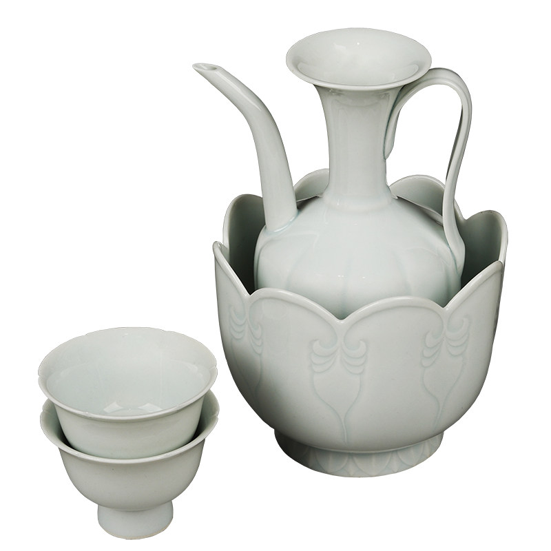 宋・古陶磁器・湖田窯影青釉蓮花執壺・箱付』極細工・古