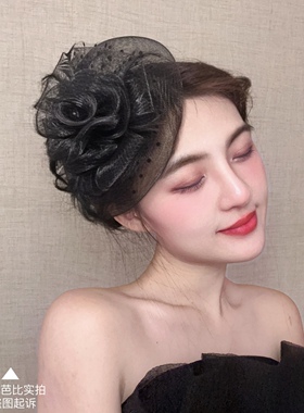 原创复古小帽子发饰网纱蕾丝花朵礼帽顶夹发卡演出旗袍影楼头饰女