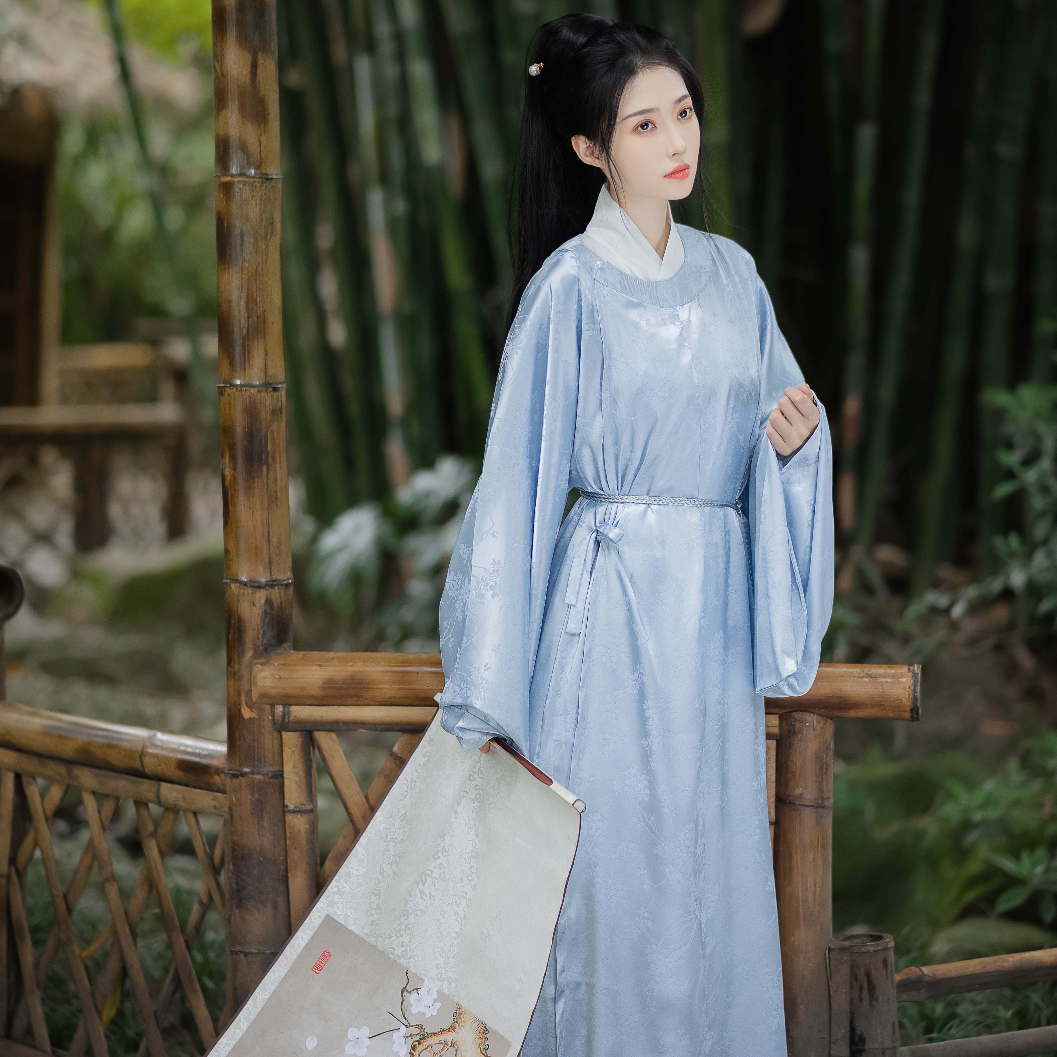 月溪明原创 白菜汉服 明制圆领袍长衫提花暗纹男女同款日常春秋装