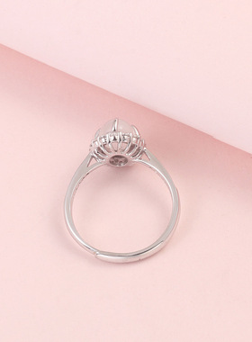 s925纯银白玉髓蛋面戒指女古风小众镶钻高级感气质个性开口食指戒