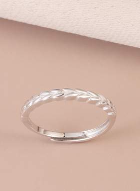 S925纯银麦穗开口戒指女岁岁平安素银小众ins风轻奢尾戒食指戒子