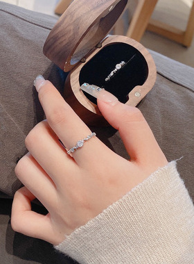 s925纯银花丝镶钻开口戒指女韩版小众设计时尚ins潮百搭食指戒子