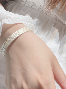 足银古法磨砂开口心经银手镯女吉