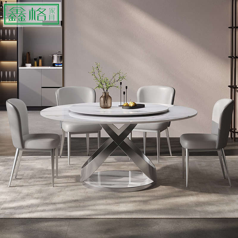 意式极简风岩板餐桌椅组合轻奢简约带转盘吃饭桌子家用圆形电磁炉,淘宝优惠券,粉丝福利购,淘宝优惠卷