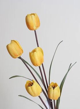 5头仿真郁金香假花绢花客厅落地摆设花艺装饰塑料干花高花