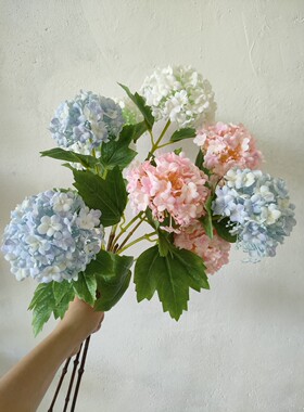 高端三头手感雪绣球仿真假花玄关电视柜装饰花家居软装摆放落地花