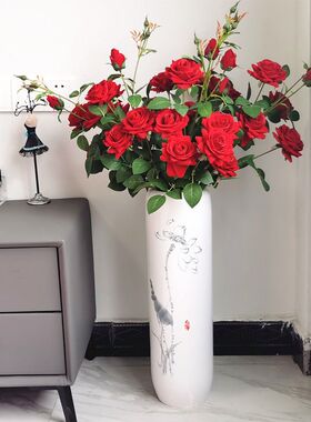 花瓶花器仿陶瓷树脂落地大花瓶仿真干花插花家居客厅装饰摆件摆设