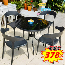 Outdoor Table And Chairs Courtyard Outside Pendulum Plastic Open-air Milk Tea Shop Outdoor Terrace Balcony Leisure Three Sets With Umbrella Suit