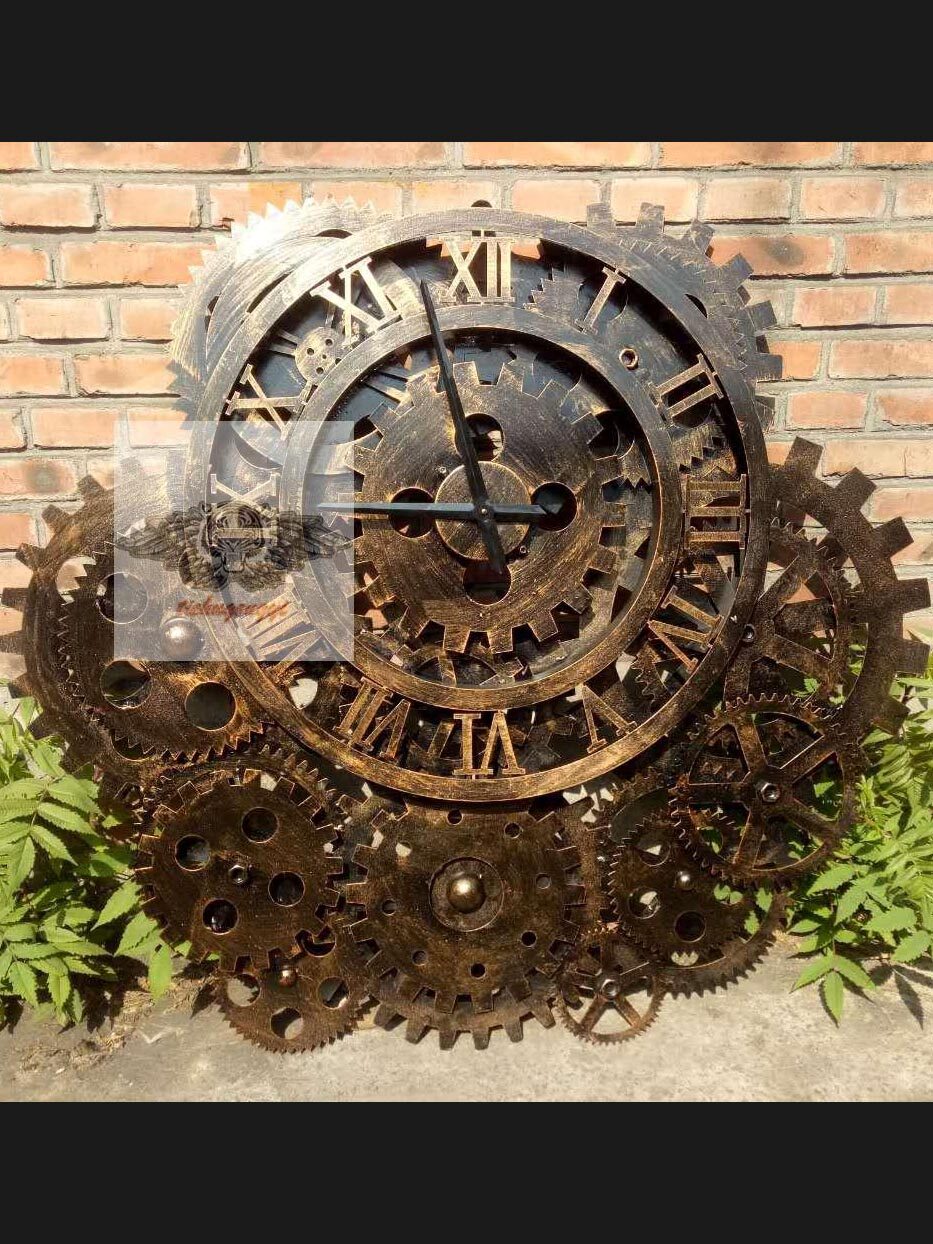 复古工业风餐厅咖啡厅酒吧网咖机械铁艺齿轮怀旧金属钟表时钟装饰