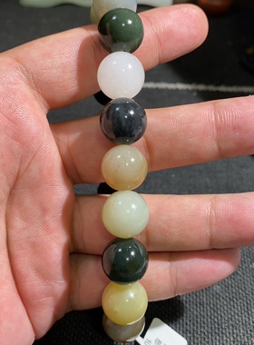 捡漏价新疆和田玉籽料桂多宝多色手持18颗14mm纯手工圆珠