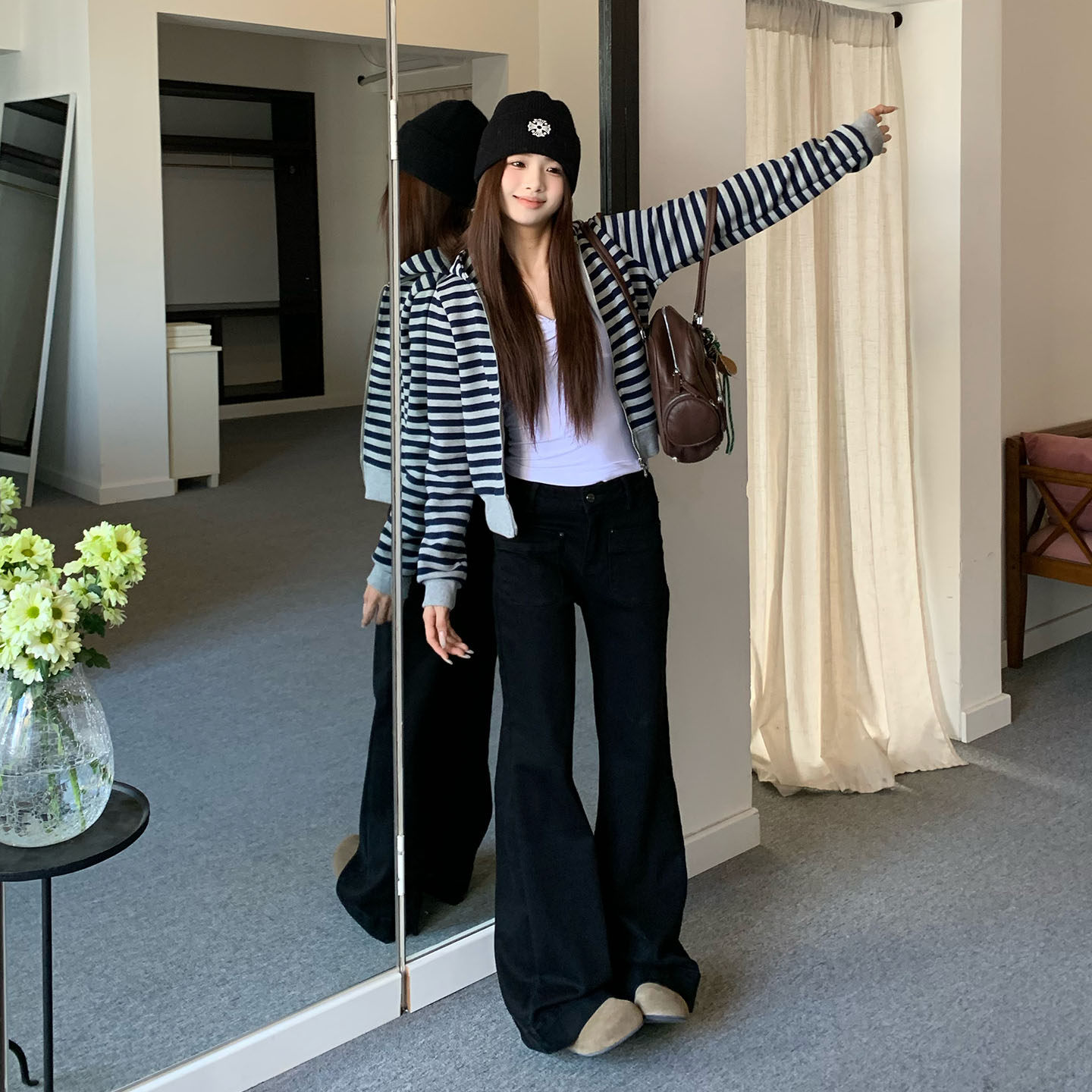 橘子树在哪儿复古黑色微喇牛仔裤冬季女款不贴腿直筒显瘦马蹄裤子,淘宝优惠券,粉丝福利购,淘宝优惠卷