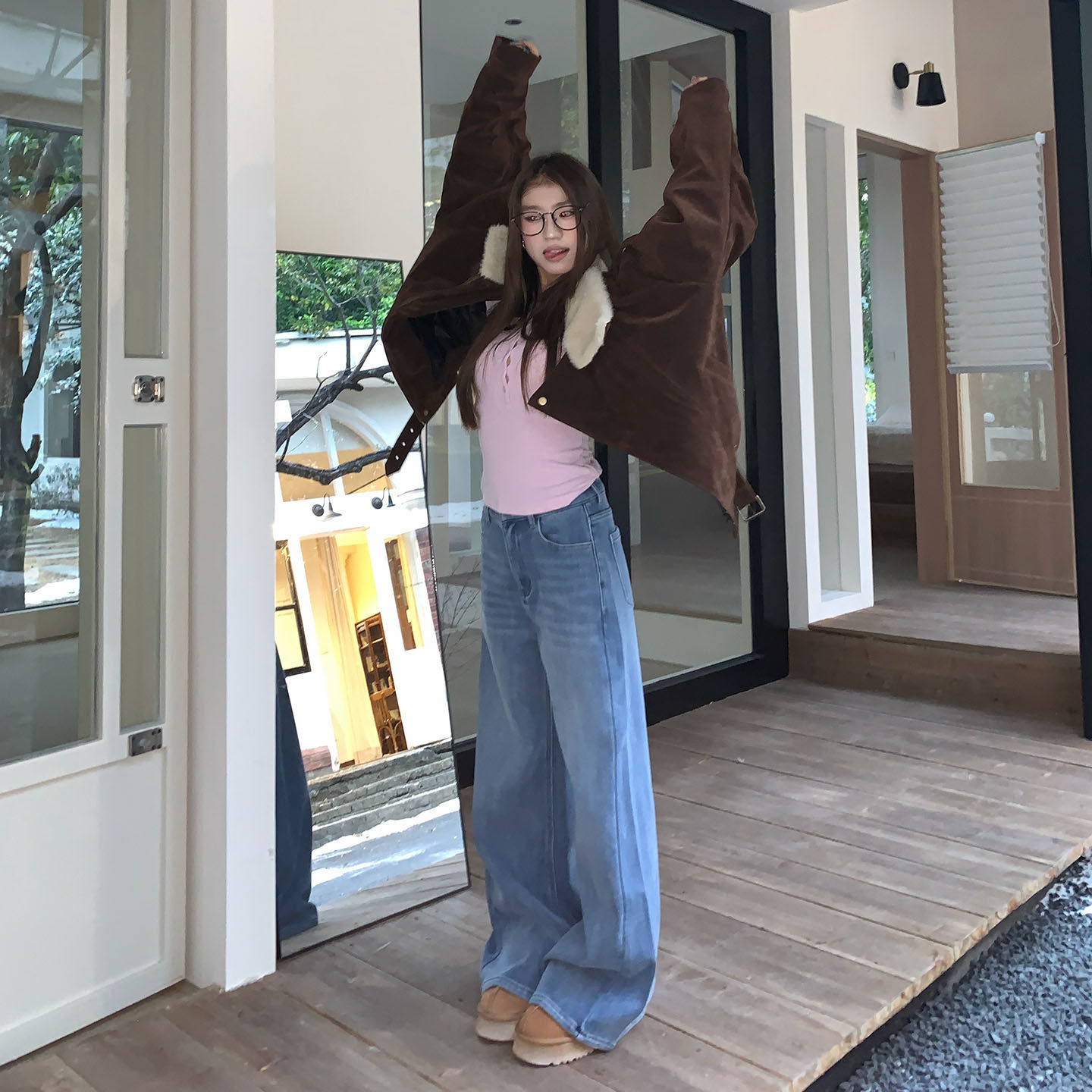 橘子树在哪儿复古高腰加绒微喇牛仔裤女冬季简约休闲显瘦拖地裤子,淘宝优惠券,粉丝福利购,淘宝优惠卷