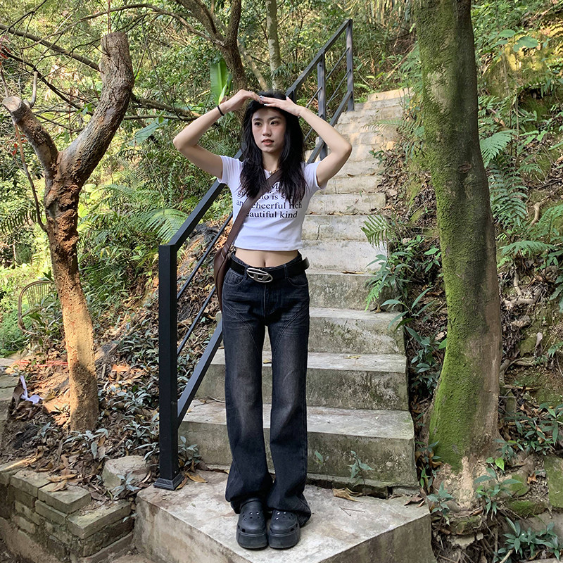 橘子树在哪儿复古做旧水洗低腰微喇牛仔裤女春季直筒显瘦拖地裤子,淘宝优惠券,粉丝福利购,淘宝优惠卷