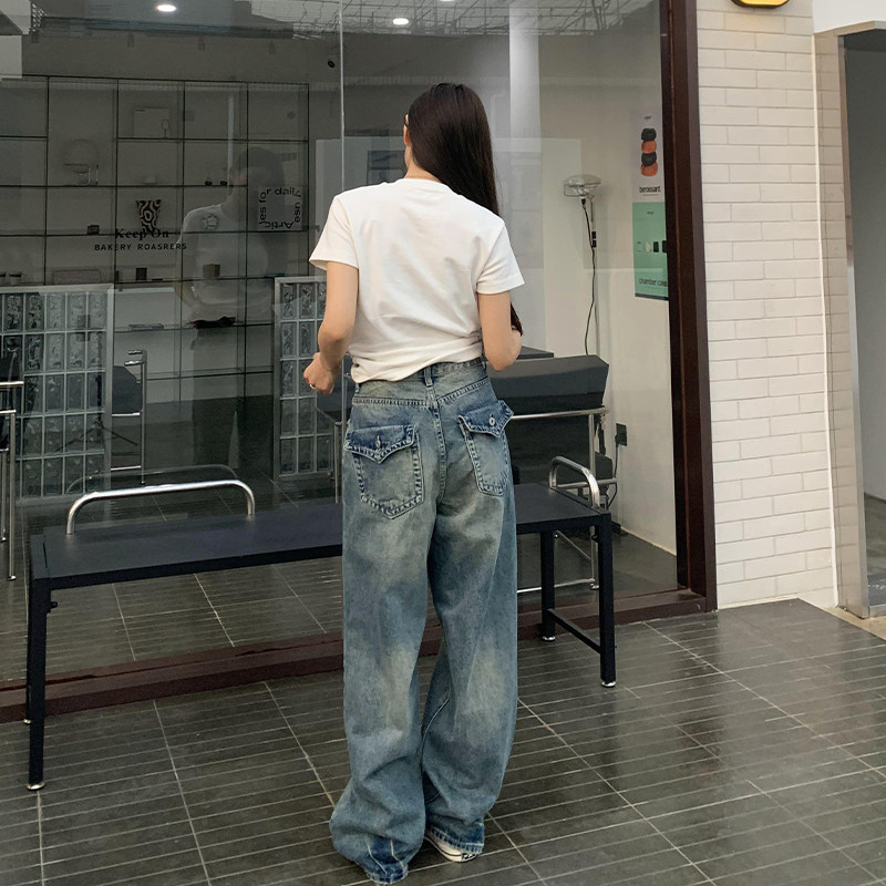 橘子树在哪儿复古水洗直筒牛仔裤女春季设计感高腰显瘦阔腿拖地裤,淘宝优惠券,粉丝福利购,淘宝优惠卷