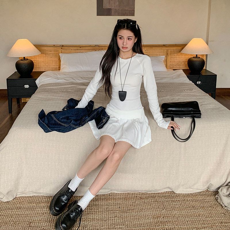 橘子树在哪儿韩系圆领长袖连衣裙女秋季修身显瘦气质内搭a字裙子,淘宝优惠券,粉丝福利购,淘宝优惠卷