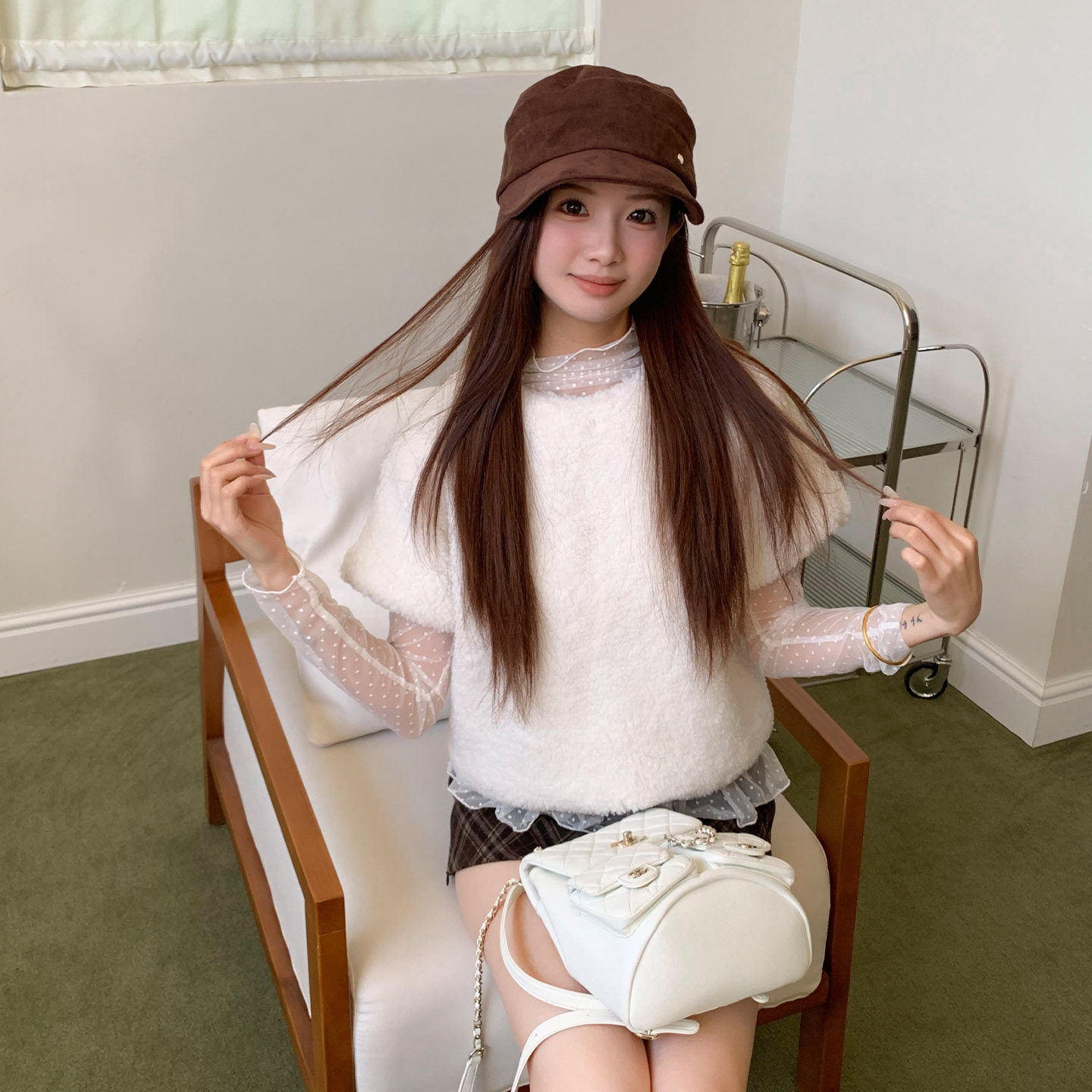 橘子树在哪儿miu系套装毛毛马甲女冬季雪纺衫独特漂亮叠穿两件套,淘宝优惠券,粉丝福利购,淘宝优惠卷