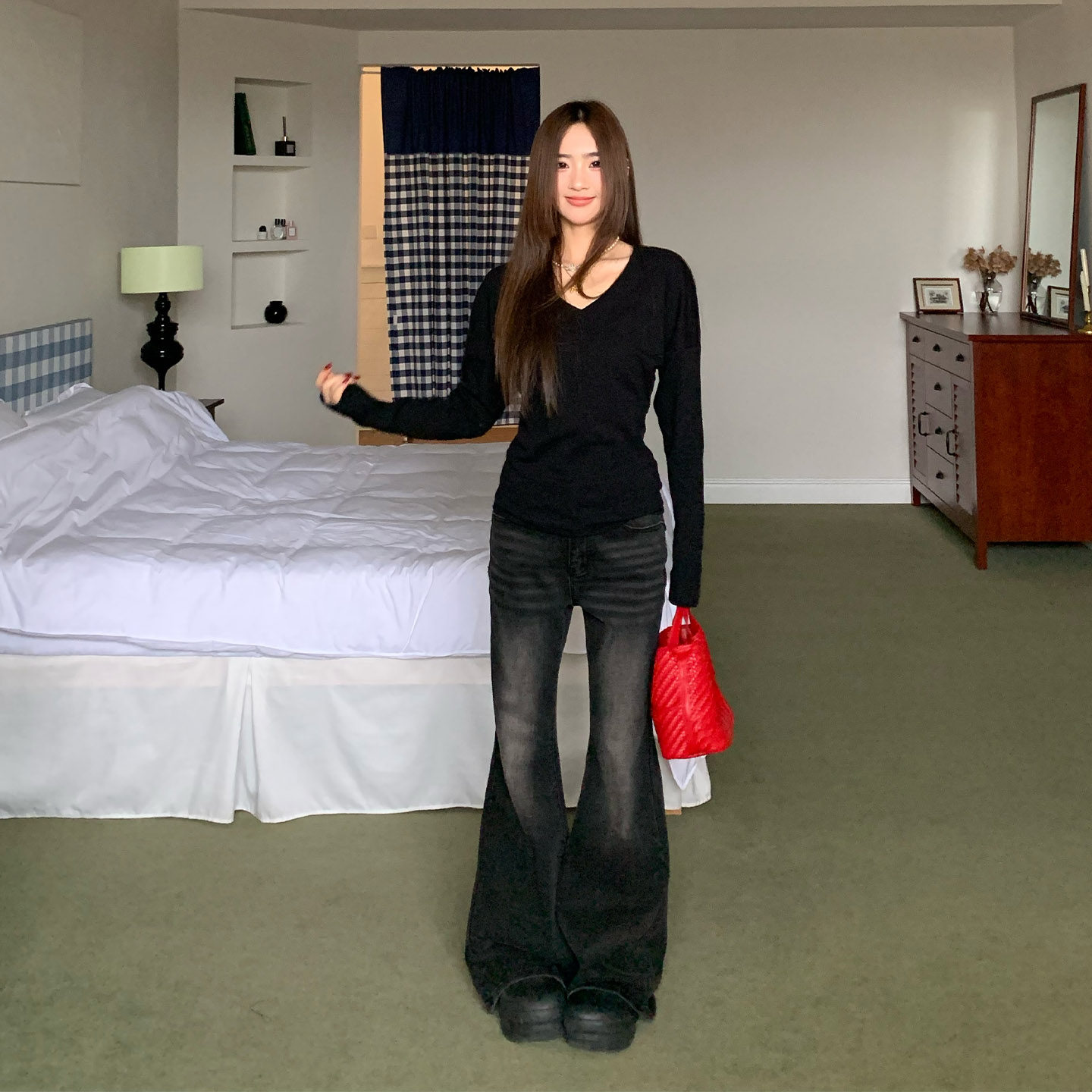 橘子树在哪儿高腰水洗喇叭牛仔裤女秋季设计感直筒显瘦猫须马蹄裤,淘宝优惠券,粉丝福利购,淘宝优惠卷