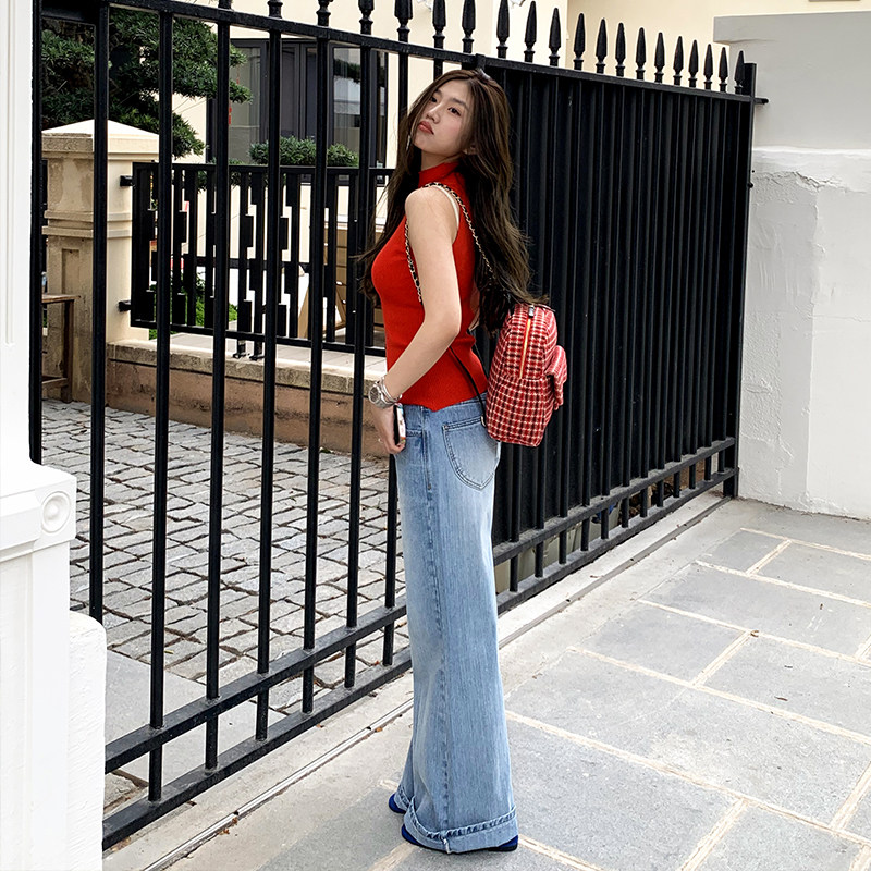 【5折款】橘子树在哪儿复古竹节喇叭牛仔裤女春季显瘦百搭马蹄裤 - 图0