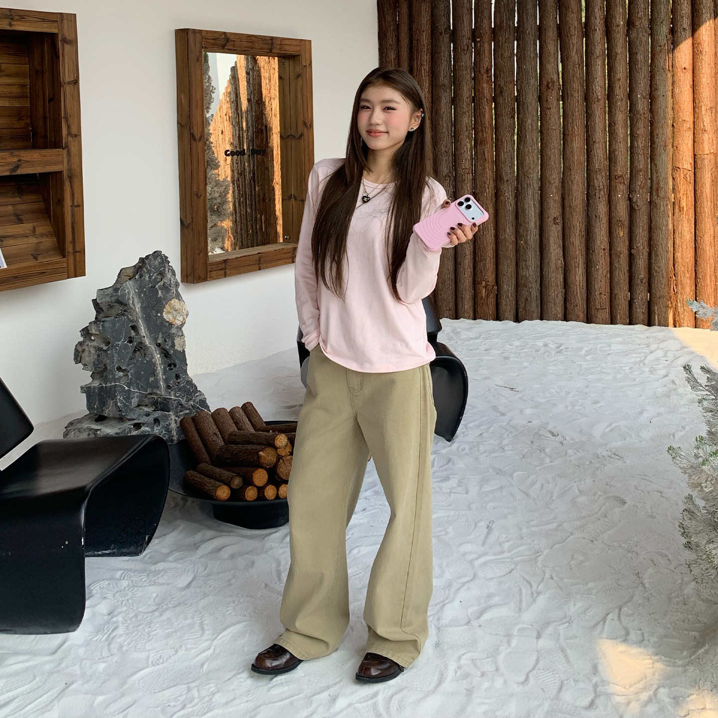 橘子树在哪儿高腰卡其色牛仔裤女秋季设计感复古简约直筒显瘦裤子,淘宝优惠券,粉丝福利购,淘宝优惠卷