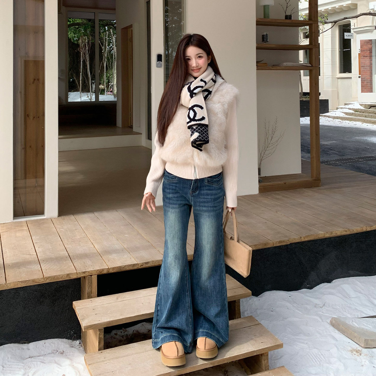 橘子树在哪儿韩系针织袖拼接毛毛外套女冬季款设计感显瘦环保皮草,淘宝优惠券,粉丝福利购,淘宝优惠卷