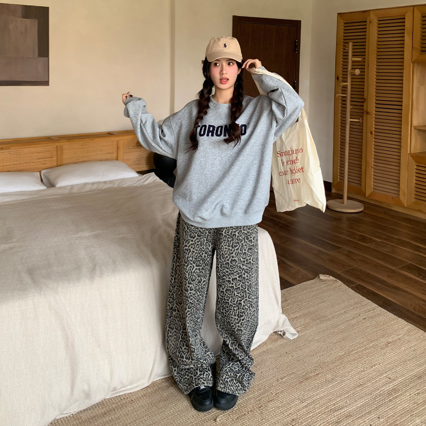 橘子树在哪儿美式复古豹纹牛仔裤女秋季慵懒高街休闲显瘦拖地裤子,淘宝优惠券,粉丝福利购,淘宝优惠卷