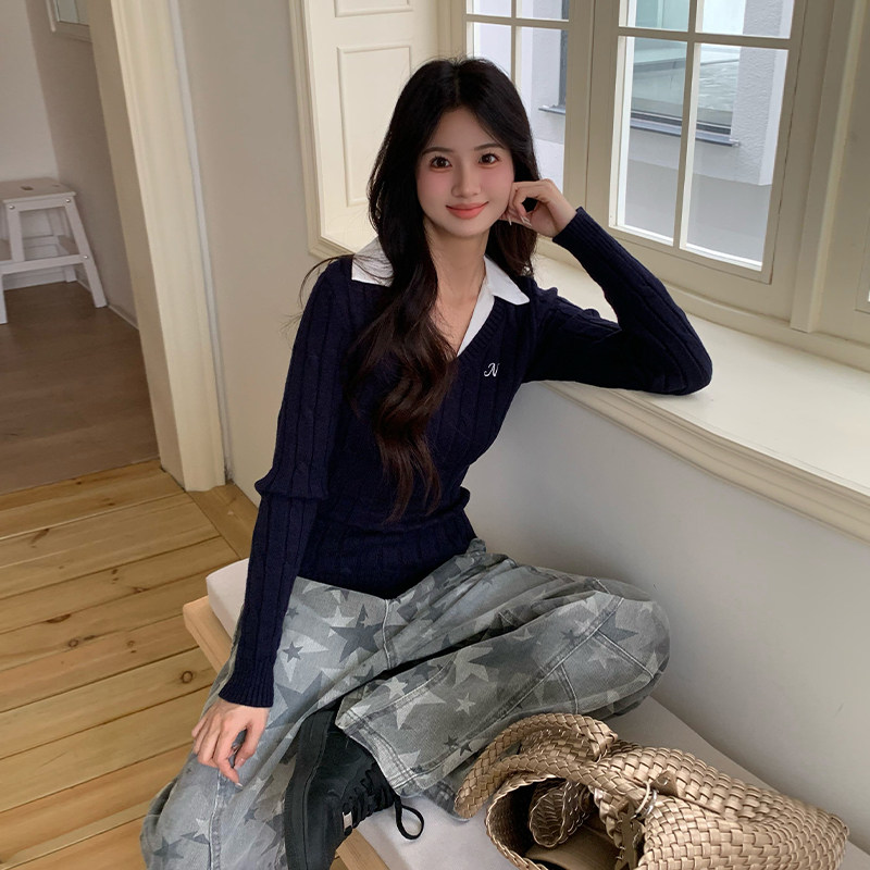 橘子树在哪儿假两件V领针织衫女秋季设计感收腰显瘦气质辣妹上衣,淘宝优惠券,粉丝福利购,淘宝优惠卷