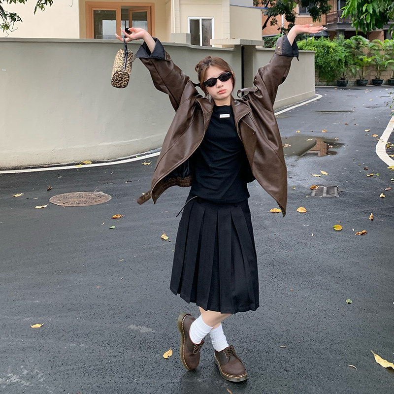 橘子树在哪儿美式黑色皮衣外套女秋季酷飒风宽松休闲百搭机车夹克,淘宝优惠券,粉丝福利购,淘宝优惠卷