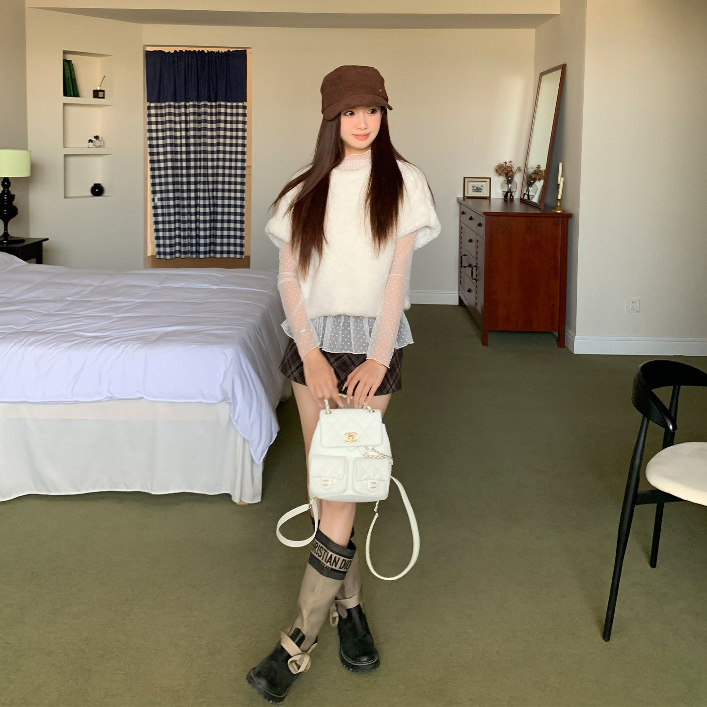 橘子树在哪儿miu系套装毛毛马甲女冬季雪纺衫独特漂亮叠穿两件套,淘宝优惠券,粉丝福利购,淘宝优惠卷