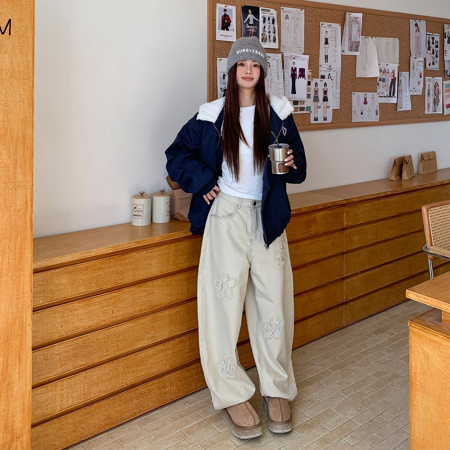 橘子树在哪儿蓝色阔腿牛仔裤女冬季设计感高腰显瘦弯刀裤拖地裤子,淘宝优惠券,粉丝福利购,淘宝优惠卷