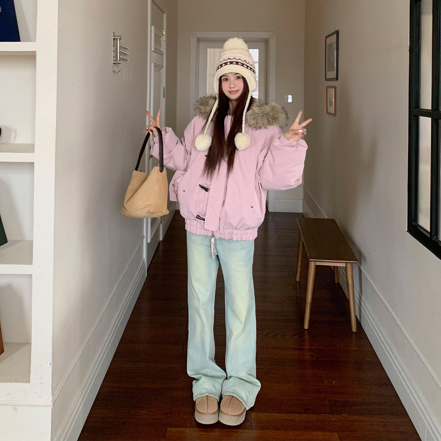 【限时价】橘子树在哪儿水泥色微喇牛仔裤女秋百搭高腰窄版拖地裤,淘宝优惠券,粉丝福利购,淘宝优惠卷