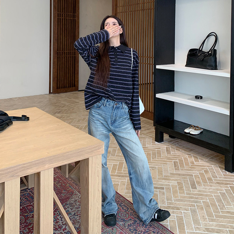 橘子树在哪儿美式复古蓝色牛仔裤女秋季垂感直筒显瘦休闲百搭裤子,淘宝优惠券,粉丝福利购,淘宝优惠卷